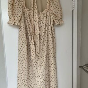 English Factory Cream Tan Puff Sleeve Midi Sundress